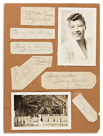 FITZGERALD, ELLA. Three items: Photograph Signed and Inscribed * Two clipped Signatures, each with holograph inscription.